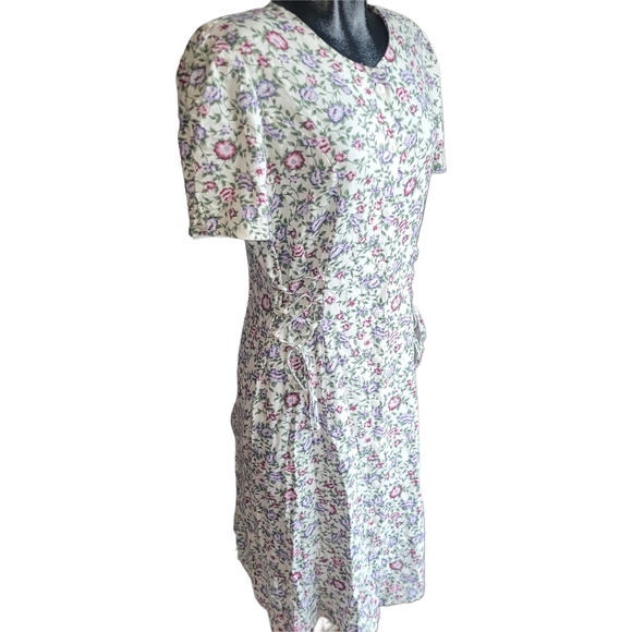 Vintage 90's Floral Print Short Sleeve Button Front Summer Dress - Picture 3 of 7